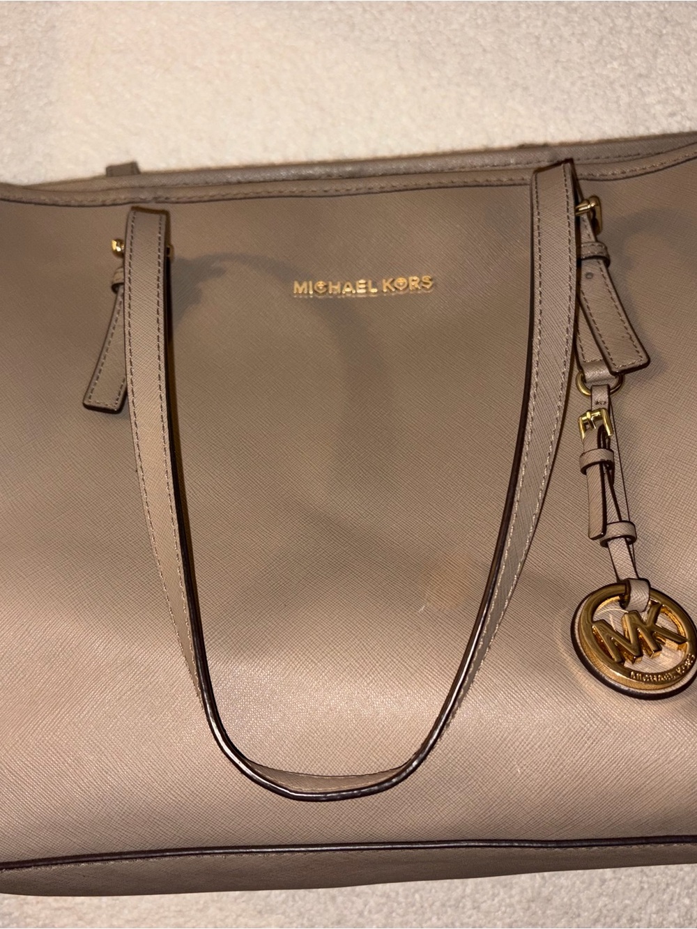 Michael Kors Taupe Saffiano Leather Tote with Gold Hardware